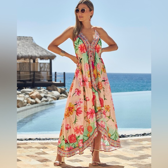 🌸 Boston Proper X Ranee’s:Miami Ombré Floral Sexy Halter Dress - Picture 1 of 8